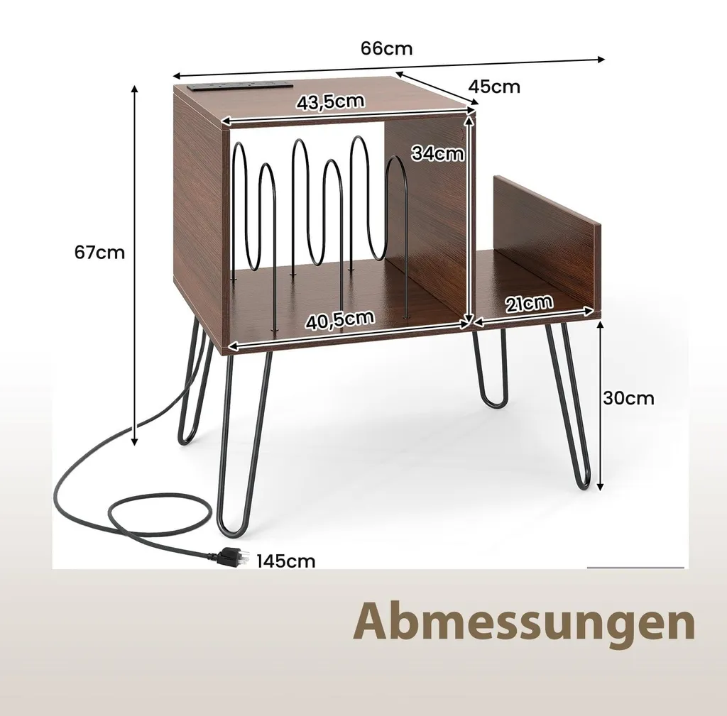 Support Platine Vinyle avec Prises USB, Buffet Vintage Marron Capacité - 2