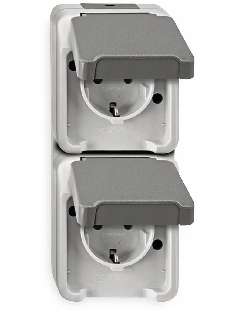 Prise double Merten Aquastar IP44 SCHUKO Gris Clair MEG2329-8029 Robuste