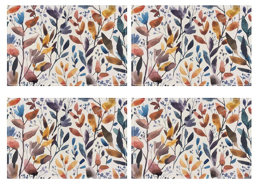 4er-Set Tischsets aus Leinen mit Blumenmuster, 30 x 45 cm, waschbar, wiederverwendbar, hitzebeständig, mit Pflanzen- und Blumenmotiven, Tischschut...