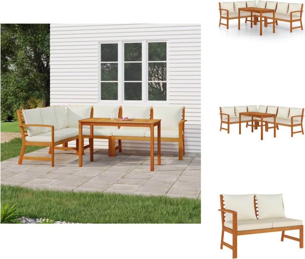 vidaXL 5-tlg. Garten-Essgruppe mit Kissen Massivholz Akazie - Gartenmöbel-Sets