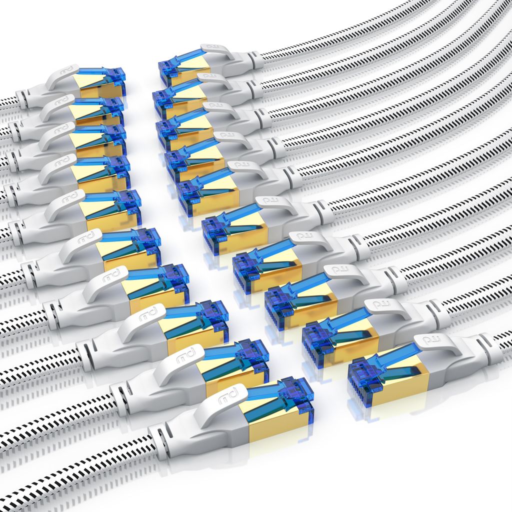 Primewire LAN-Kabel, CAT.8, RJ-45 (Ethernet) (50 cm), Patchkabel flach CAT 8, Baumwollmantel, Flachband Netzwerkkabel - 0,5m