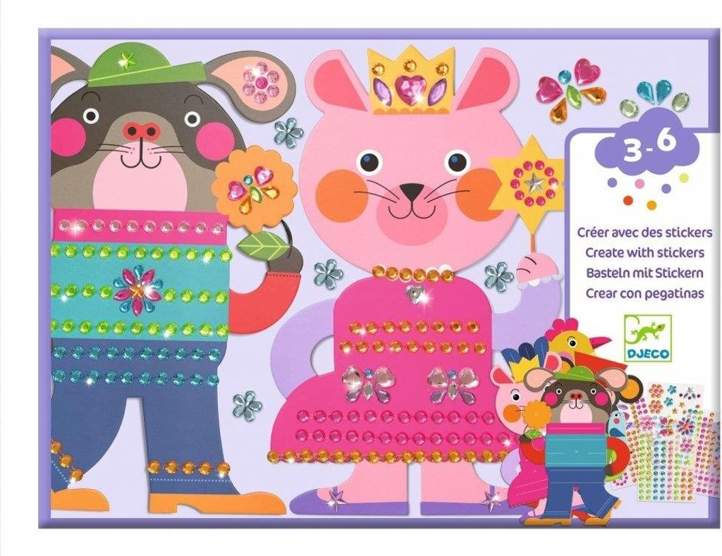 DJECO Creation mit Aufklebern Tiere und Edelsteine
