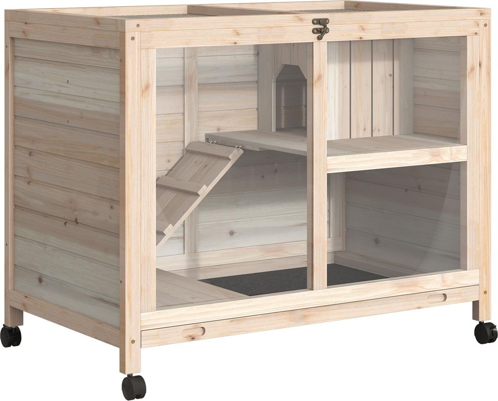 PawHut Cage à lapin clapier sur roulettes petit enclos Image du produit 