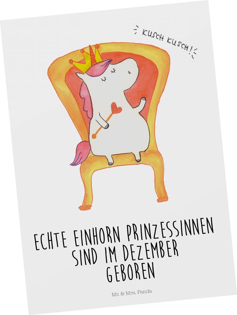 Mr. & Mrs. Panda Fotokarte Dezember - Weiß - Geschenk, Ansichtskarten, Monat, Einhorn, Grußkarte, Postkarten, Prinzessin, Geburtstag, Geburtstags...