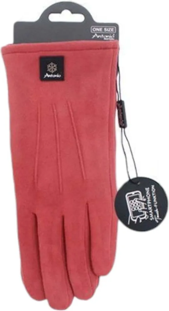 Guanti invernali da donna foderati " Guanti invernali con fodera in orsetto " Guanti con tre strisce sul dorso della mano e funzione touch [Rosa]