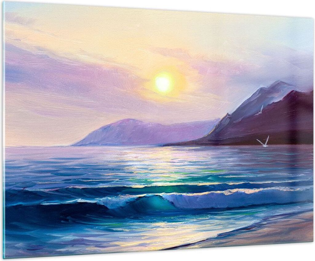 Bilder auf glas - Berge Meer Welle - 100x70cm - Glasbilder - Wandbilder - Kunstdruck - zum Aufhängen bereit - Wanddekoration aus Glas - Glas Bilde...