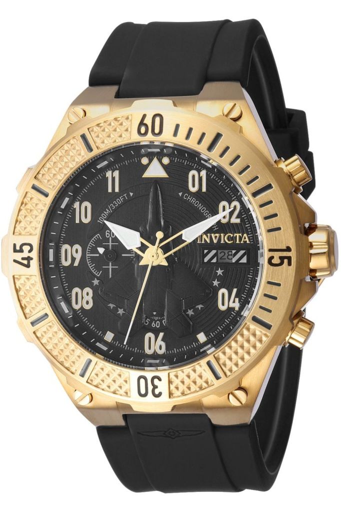 Invicta Aviator 39889 Herren uhr - Wasserdicht - Analog - Quarzuhrwerk - Edelstahl mit schwarzen zifferblat - 50mm
