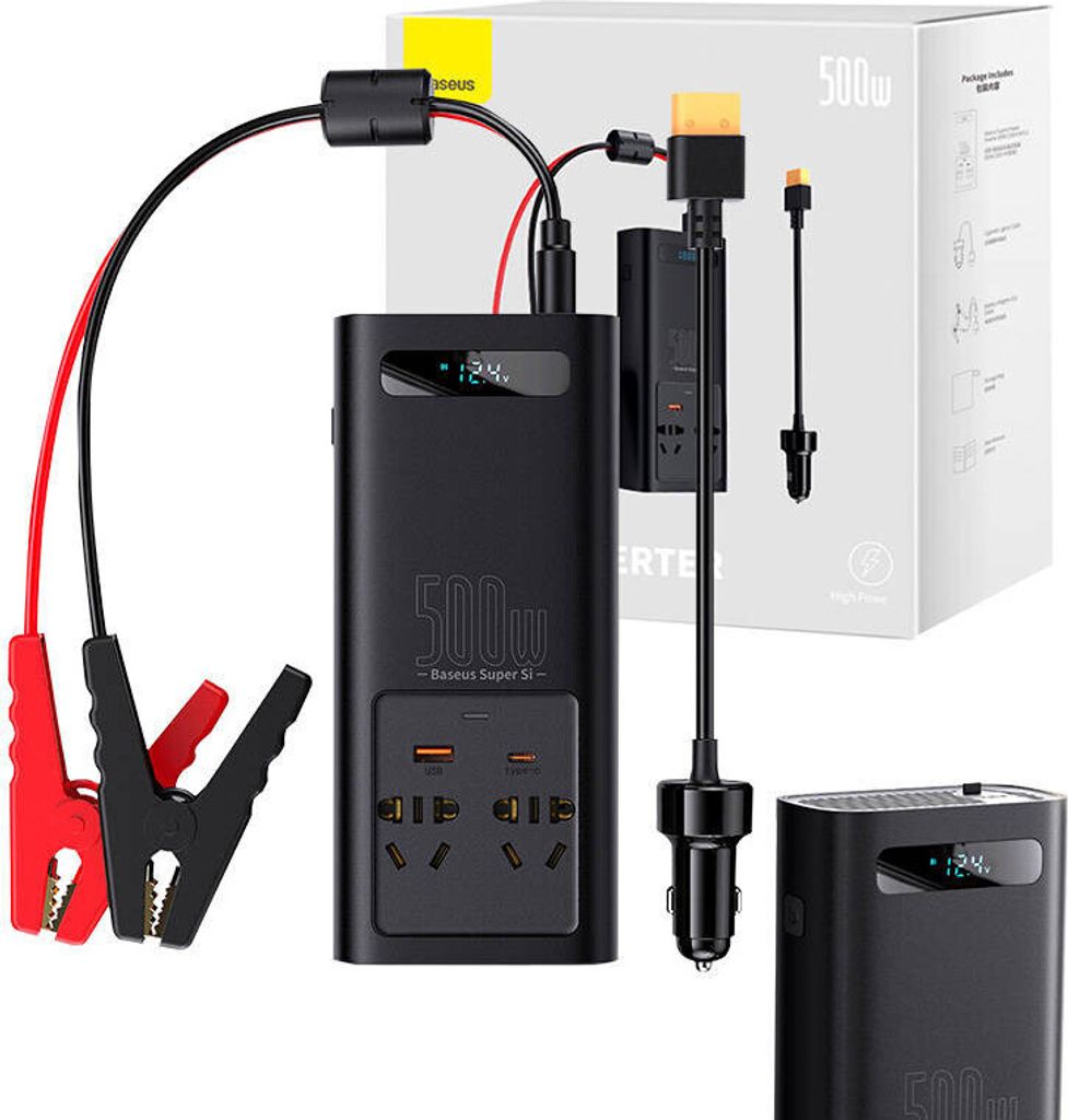 Baseus Auto-Wechselrichter 150W 12V / 500W 220V (EU- und CN-Stecker) schwarz (CGNB000101)