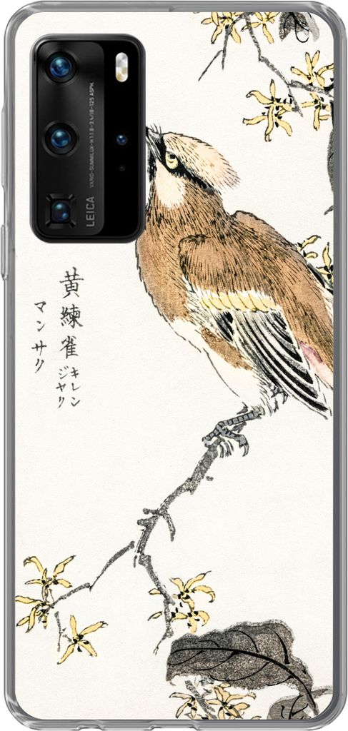 MuchoWow Handyhülle Schutzhülle Hülle für Telefoonhoesje Huawei P40 Pro Vintage - Vogel - Japanisch - Schriftzeichen Silikon Softcase Handy H...