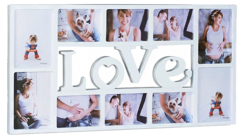 Relaxdays Bilderrahmen Collage LOVE, Fotorahmen 10 Bilder, Produktbild 