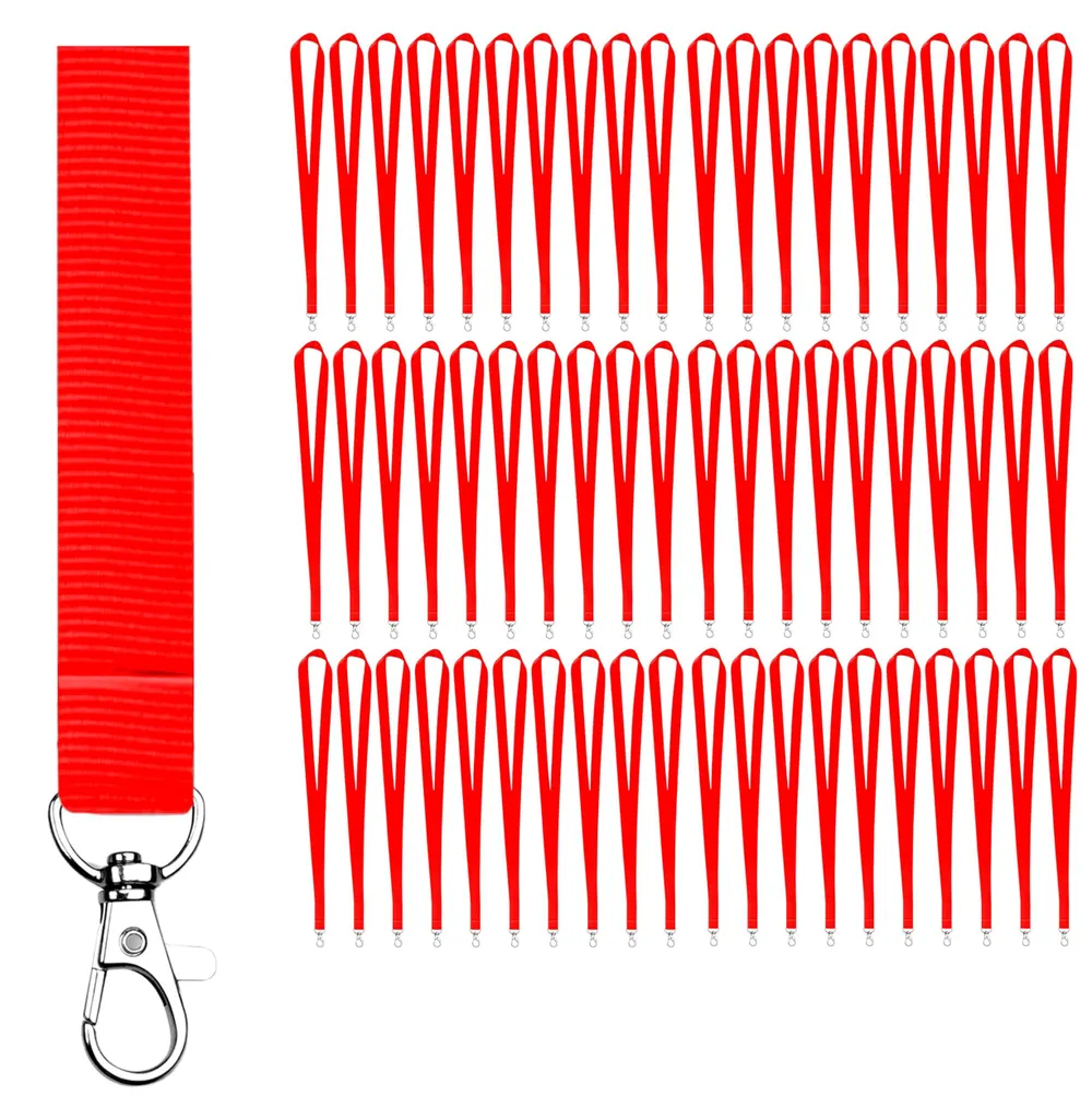 Lanière tour de cou polyester 2cm avec mousqueton métal rouge x100