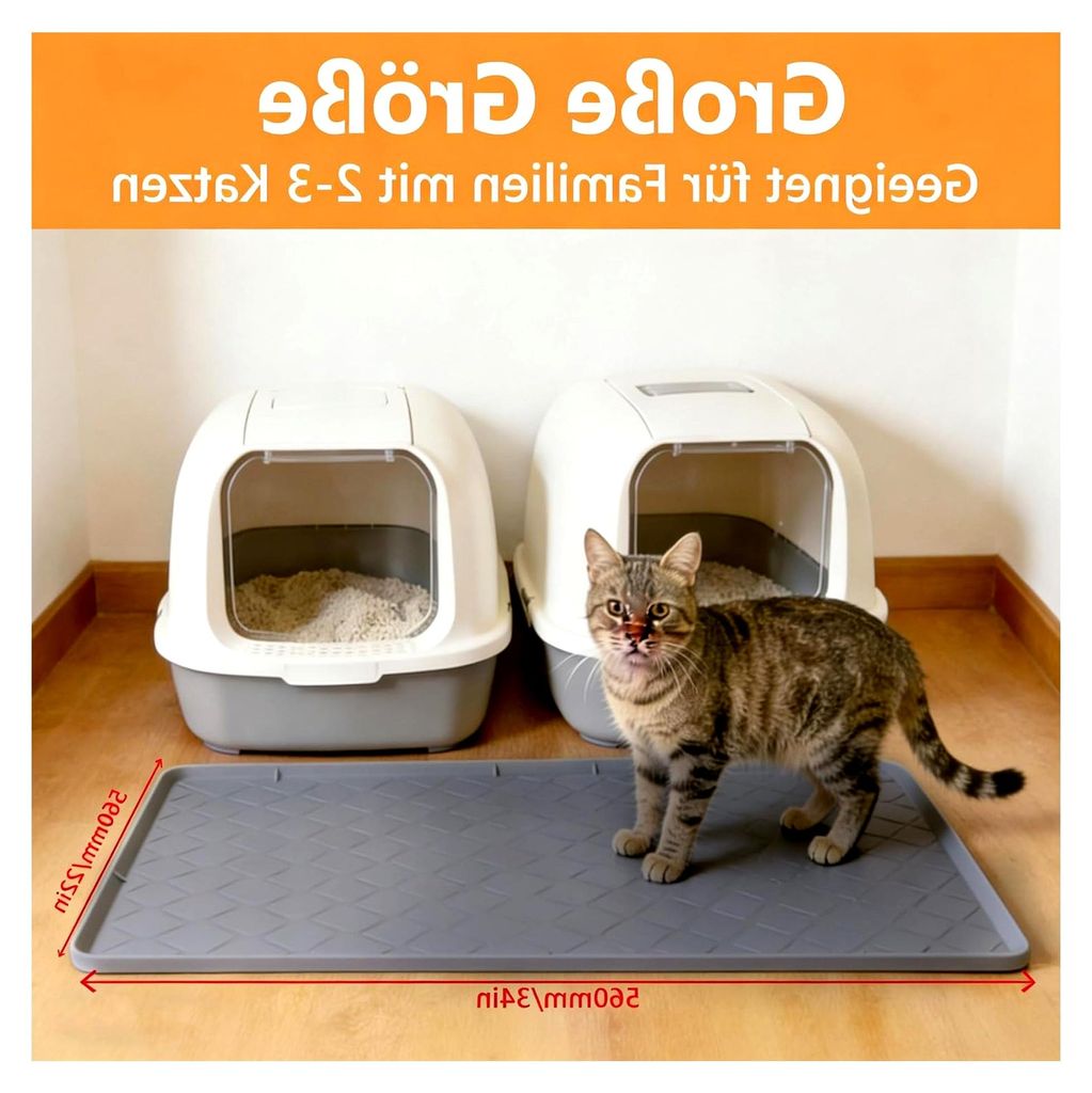 Katzenklo Matte, 86x56cm Silikon Katzenstreu Matte, Wasserdicht, Katzenklo Unterlage zur Streu-Kontrolle, weich für Katzenpfoten, leicht zu reinigen