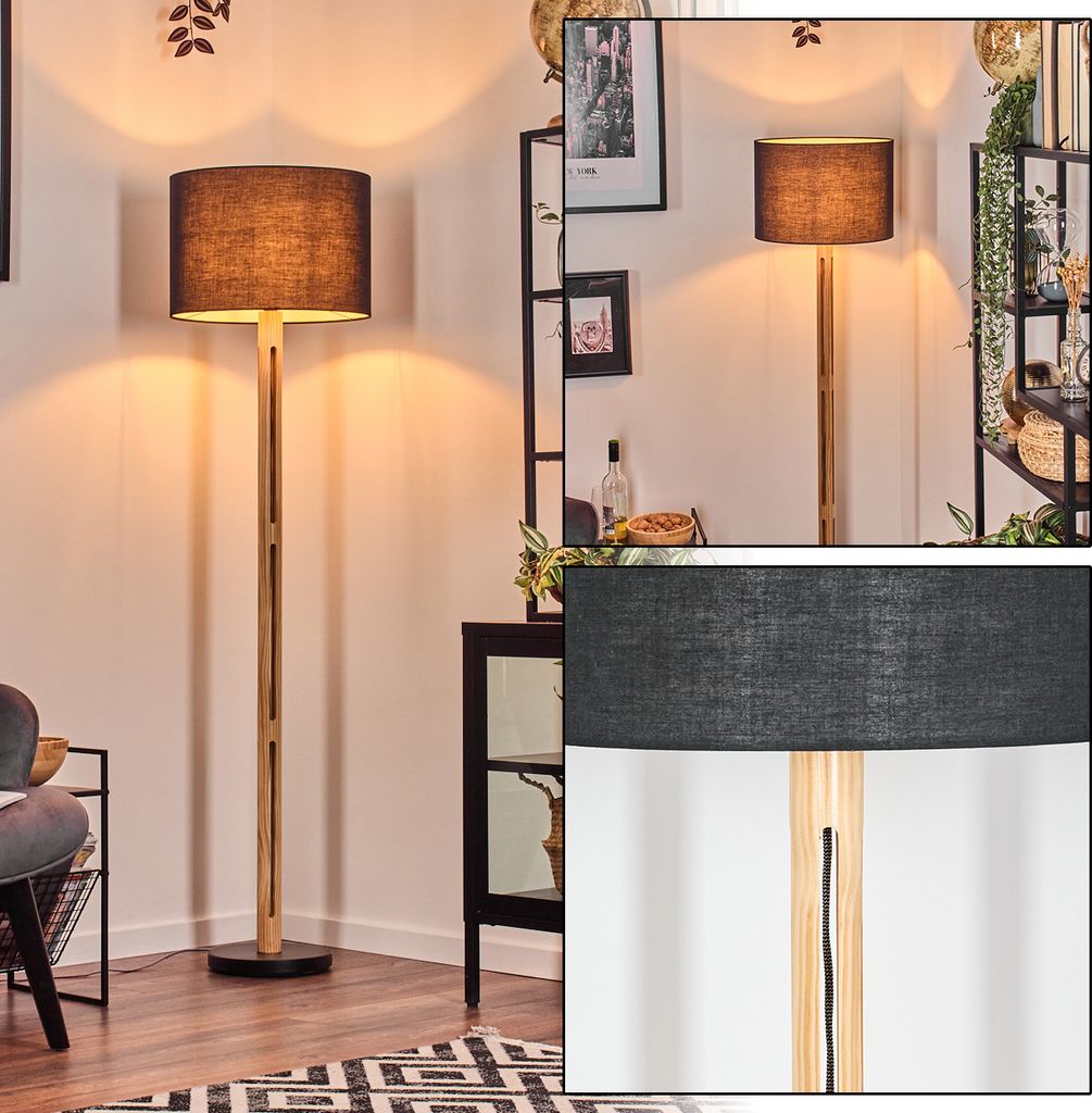Schiavonea Stehlampe aus Holz/Metall und Schirm aus Stoff