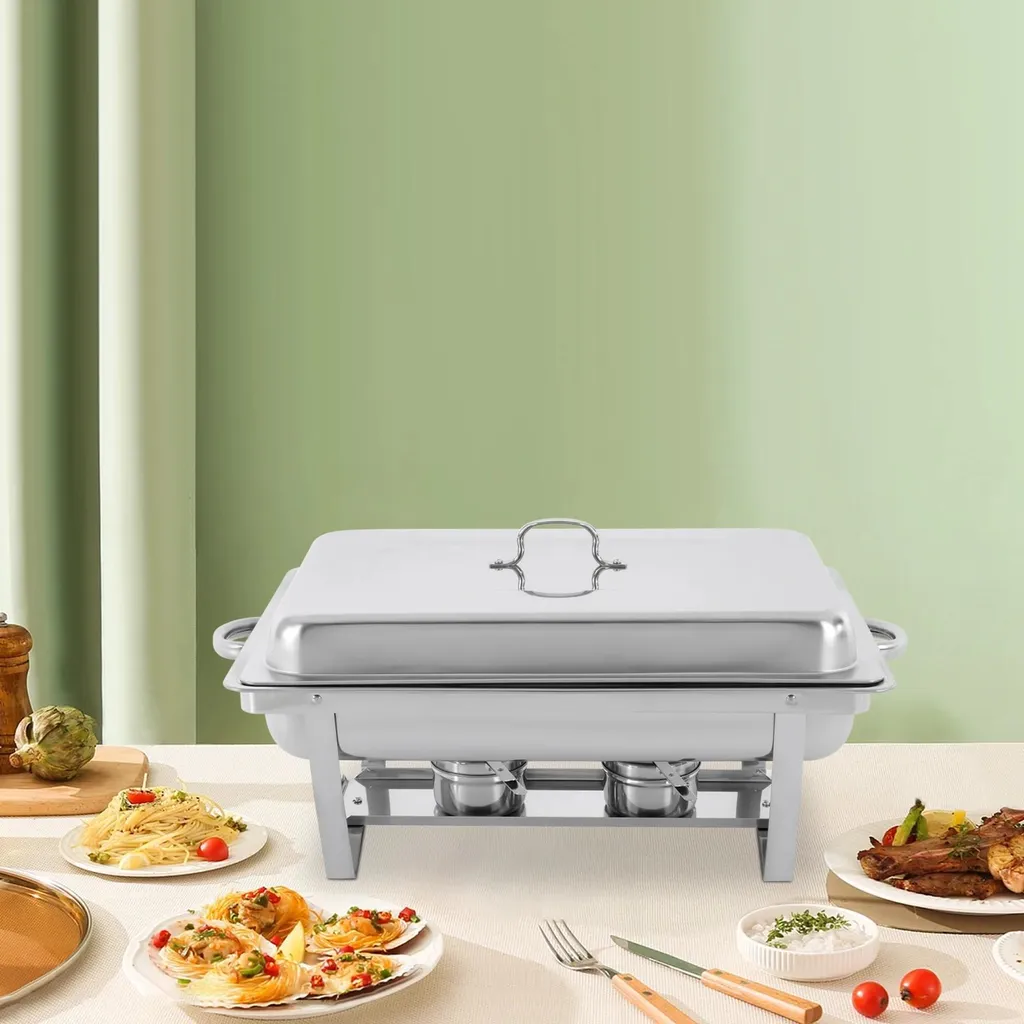 Réchauffeur de buffet rectangulaire en inox 410 avec 3 compartiments