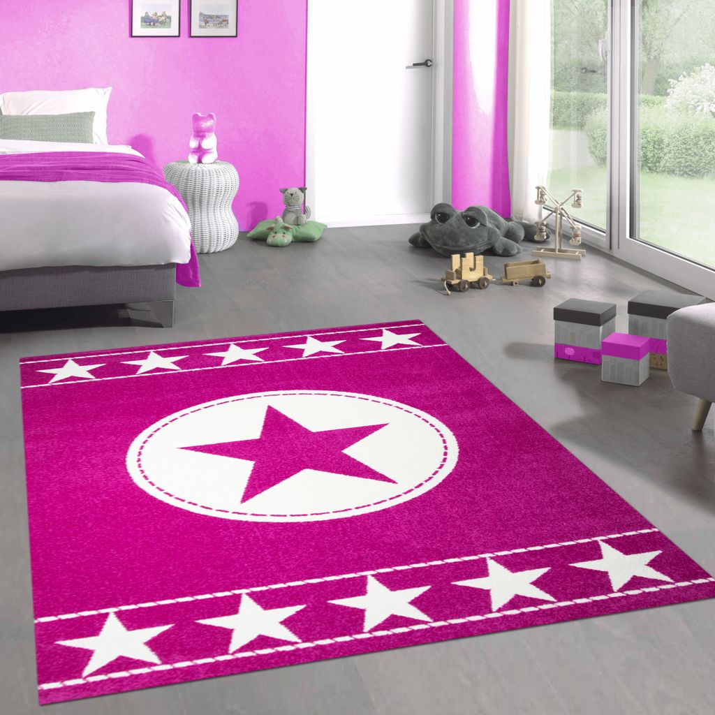 Kinderteppich Spielteppich Kinderzimmer Teppich Stern pink creme Größe - 200 x 290 cm