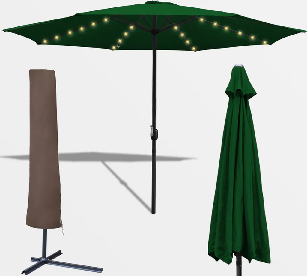 Ombrellone 3m Jopassy LED Solare Verde: Design UV40+ con Copertura