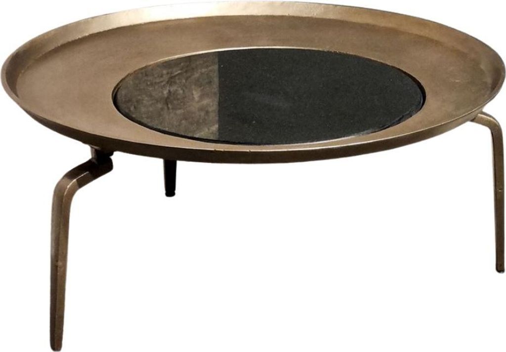 Couchtisch Fenna Messing Marmor Messingfarben Schwarz Durchmesser 97 cm, Masse:Durchmesser 97 cm