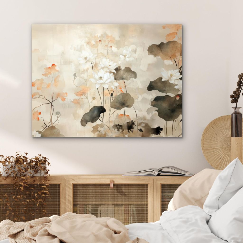 MuchoWow Wanddekoration Metall Metallbild Wandkunst 80x60 cm Blumen - Japandi - Wabi sabi MuchoWow Aluminium Gemälde - Alubild