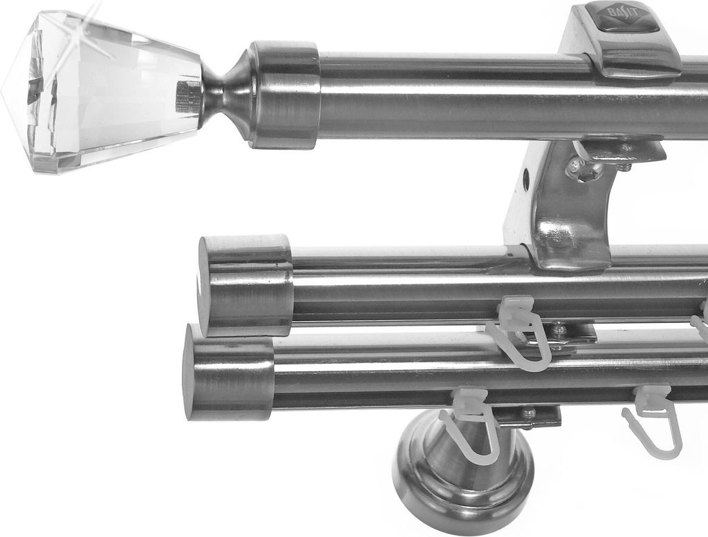 Rohr + Innenlauf Gardinenstange Ø 20mm Edelstahl Look 3-läufig Wandträger H60RII