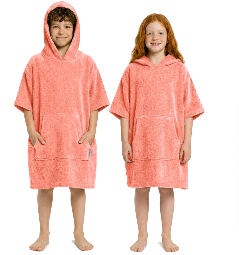 CalmyBEACH Frottee Badeponcho Kinder Bademantel  - Peach Produktbild 