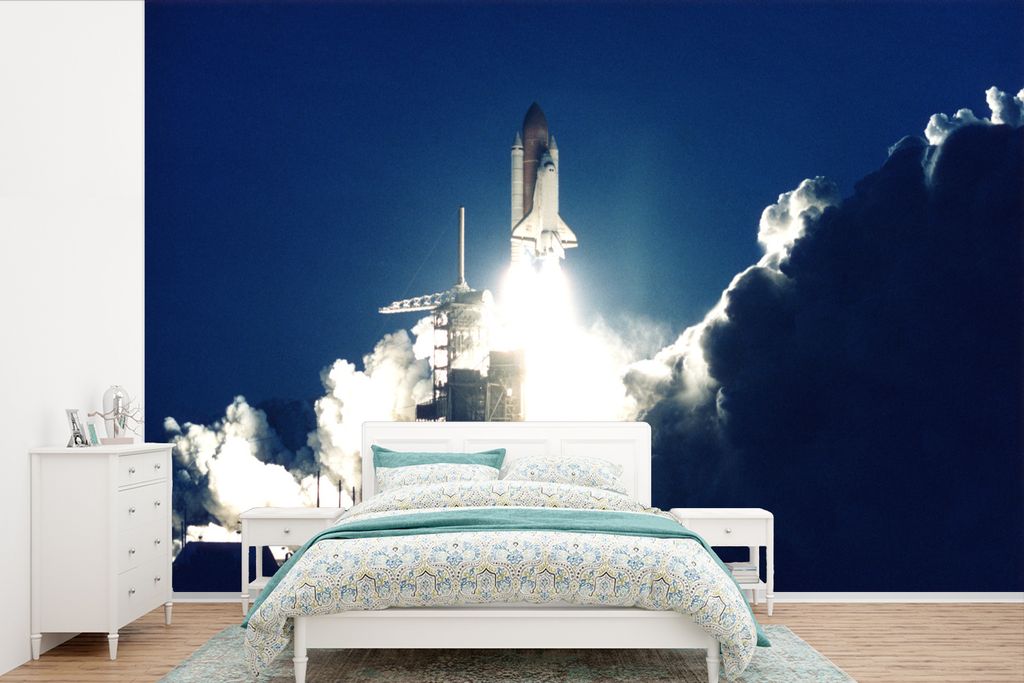 MuchoWow Fototapete für Wohnzimmer oder Schlafzimmer Wandtapete Vinyl Motivtapete Der Start einer Raumfähre - 390x260 cm - Papiertapete