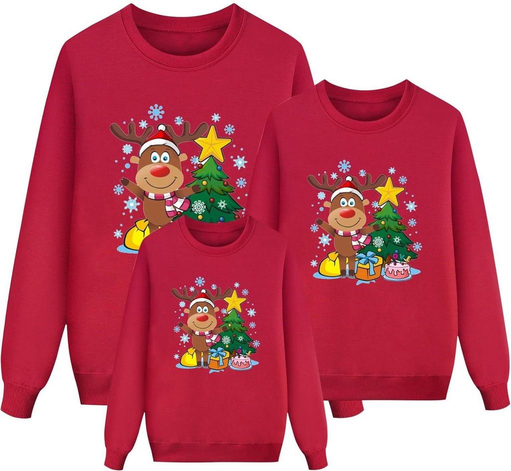 ASKSA Weihnachtspullover Familie Set Damen Herren Kinder Lustig Weihnachtspulli Rundhals Haesslicher Pullover,D-Rot,130