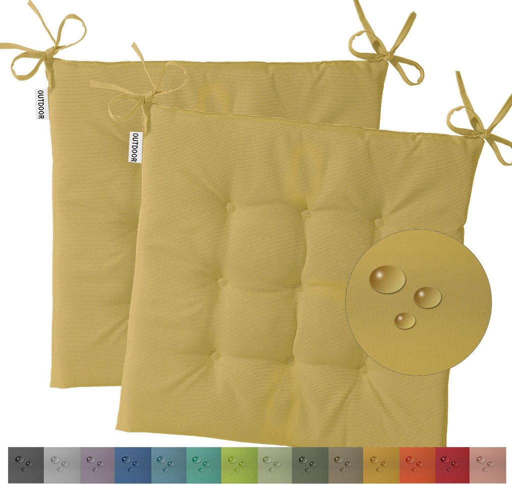 heimtexland 2er Pack Outdoor Stuhlkissen Sitzkissen wasserabweisend wetterfest Gartenkissen 40x40 gesteppt Gartenstuhl Gartenbank Polster Kissen UV...