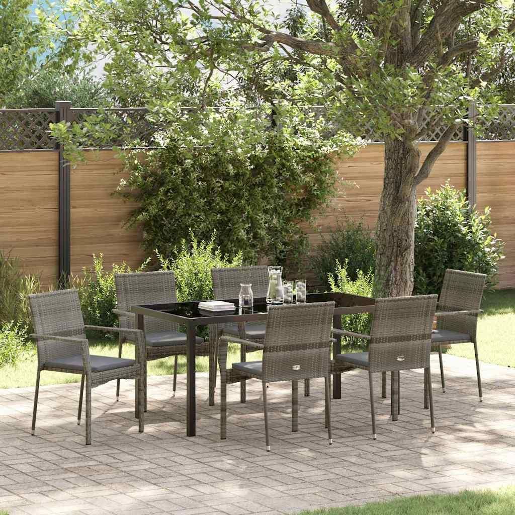 Maison Exclusive - Garten Essgruppe mit Kissen 7 pcs Grau Poly-Rattan