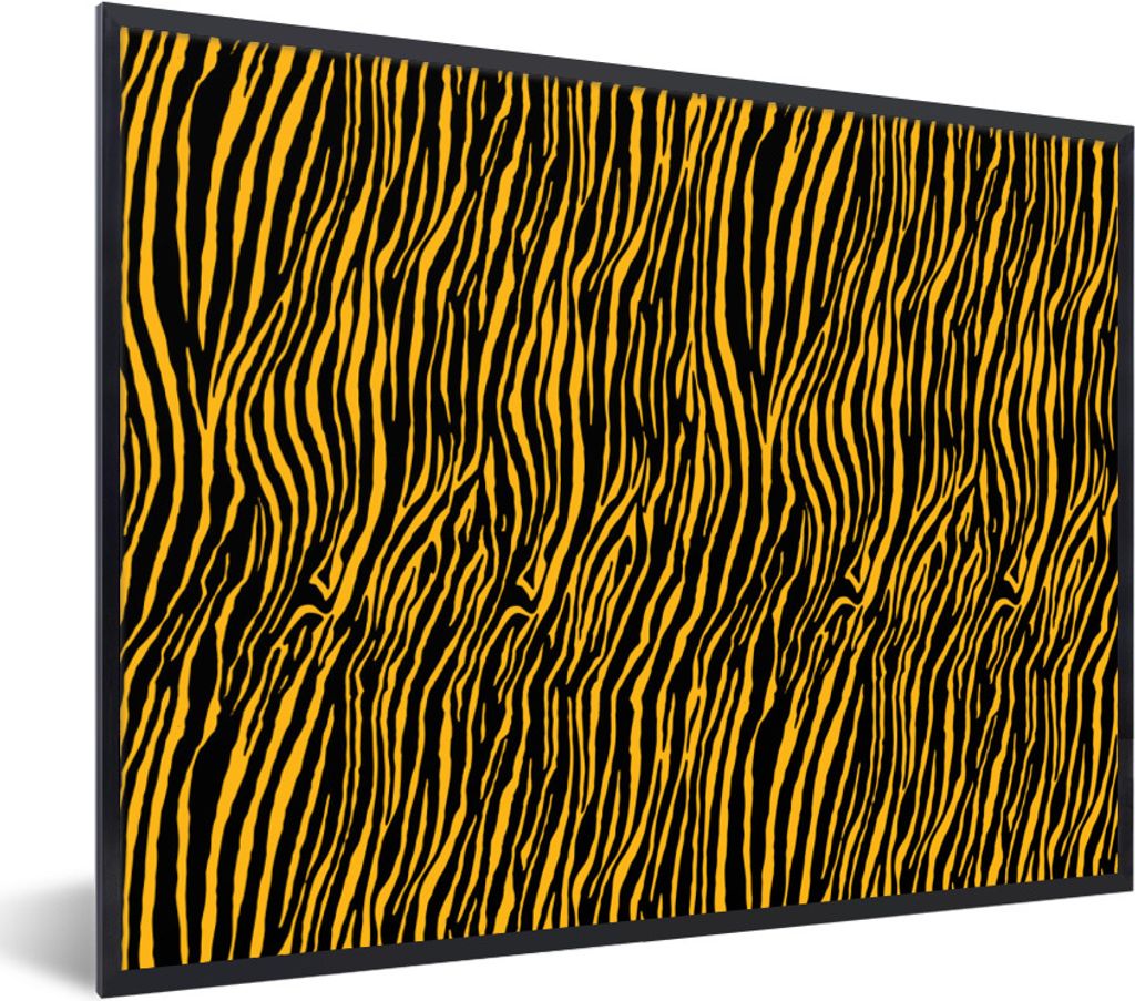 MuchoWow Gerahmtes Poster Muster - Tigerdruck - Orange 80x60 cm - Poster mit Schwarzem Bilderrahmen Wandposter Rahmen Foto Bilder - Schwarzem - M...