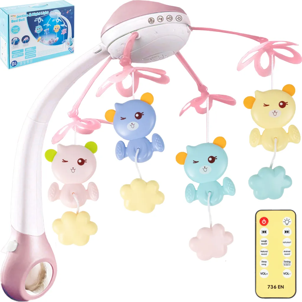 Carrousel Bébé à Télécommande avec 500 Mélodies et Veilleuse Étoiles