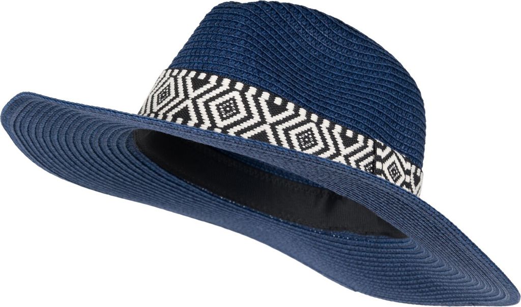styleBREAKER Damen Panama Sonnenhut Einfarbig mit Stoff Hutband mit Azteken Muster, Strohhut, Schlapphut, Sommerhut, Fedora Hut 04025046