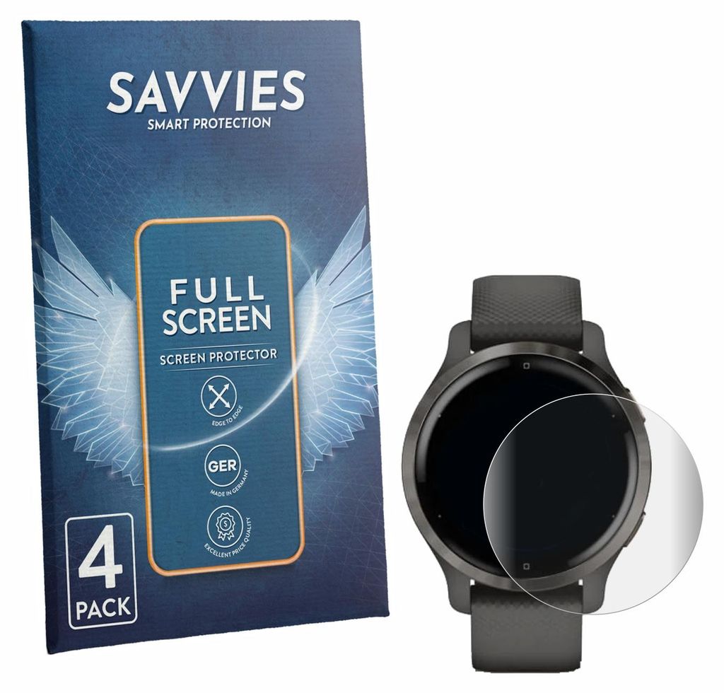 4x Savvies Fullscreen Schutzfolie für Garmin Venu 2S Produktbild 