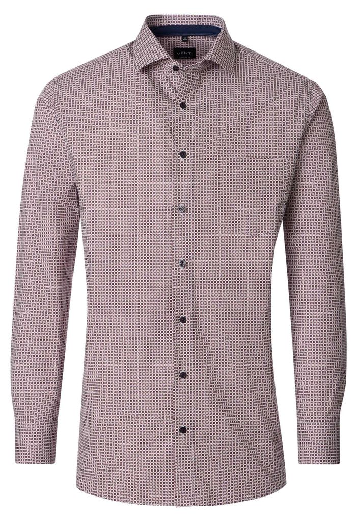 VENTI Herren Businesshemd Langarm Kent Comfort-Fit Rot Muster 46