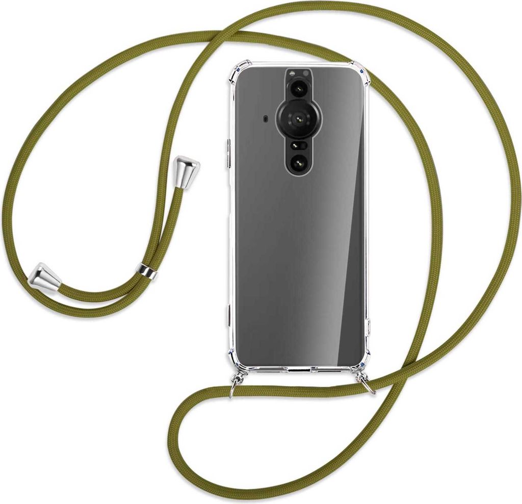 Handykette Backcover-Schutzhülle mit Band (Metall silberfarben) für Sony Xperia PRO-I - khaki