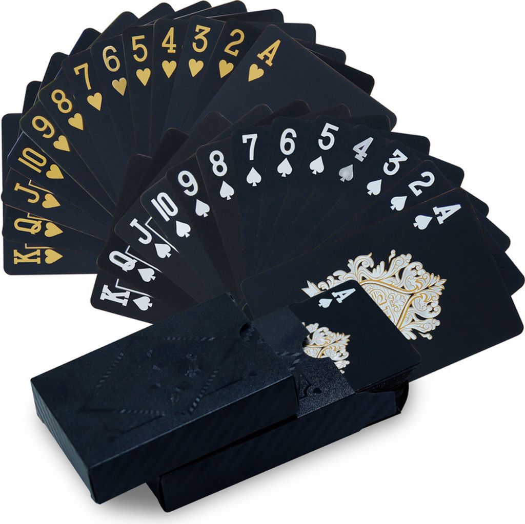 CCLIFE Spielkarten 2 Pokerdecks Pokerkarten Playing Cards Profi Poker Wasserdichtes Plastik,Schwarz-gold Folie