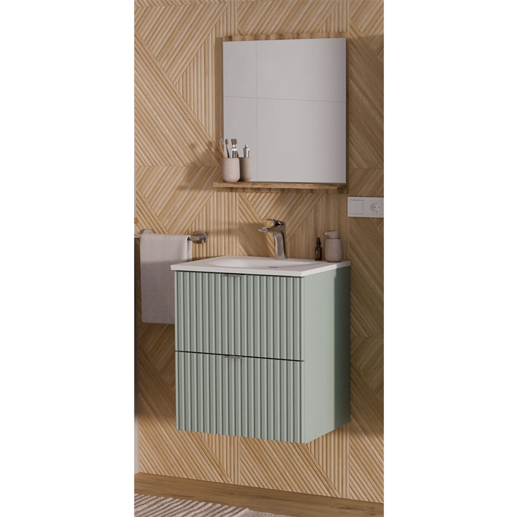 Badmöbel Set 2-teilig mit 50cm Waschtisch, grün und Eiche, NEWPORT-56-GREEN