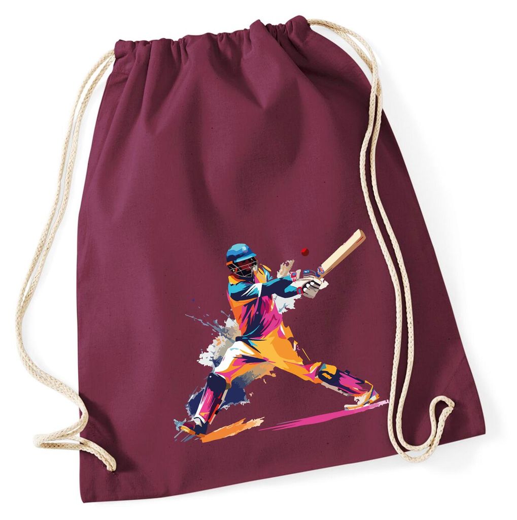 Huuraa Turnbeutel Baseball Spieler bunte Silhouette 12 Liter Burgundy Baumwolle Rucksack Geschenkidee