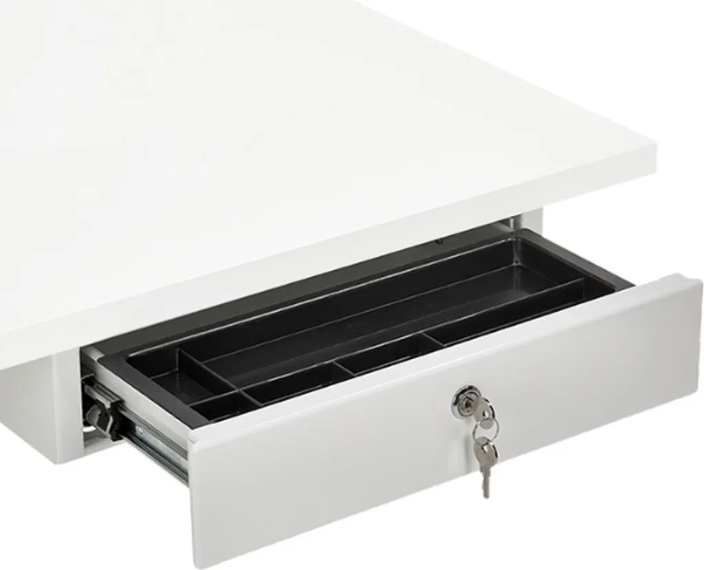 Tiroir métal verrouillable et réglable pour bureau, avec plumier intégré