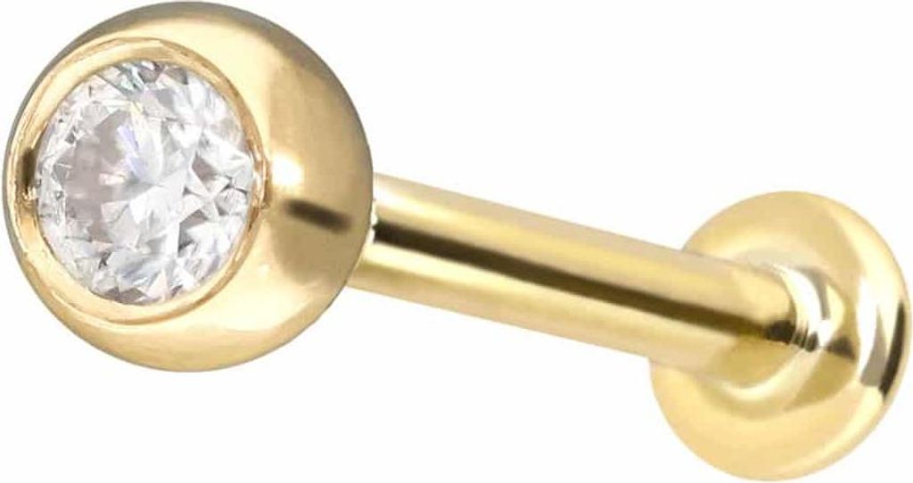 Ohrpiercing, Nasenpiercing 14 Karat Gold Labret mit Innengewinde MOISSANIT Gold Stablänge: 7mm | Stabstärke: 1mm | Kristallgröße: 3mm