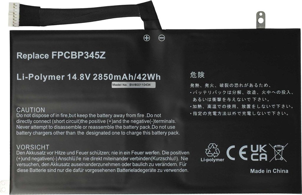 vhbw Akku kompatibel mit Fujitsu LifeBook UH572 Ultrabook Notebook (2850 mAh, 14,8 V, Li-Polymer)