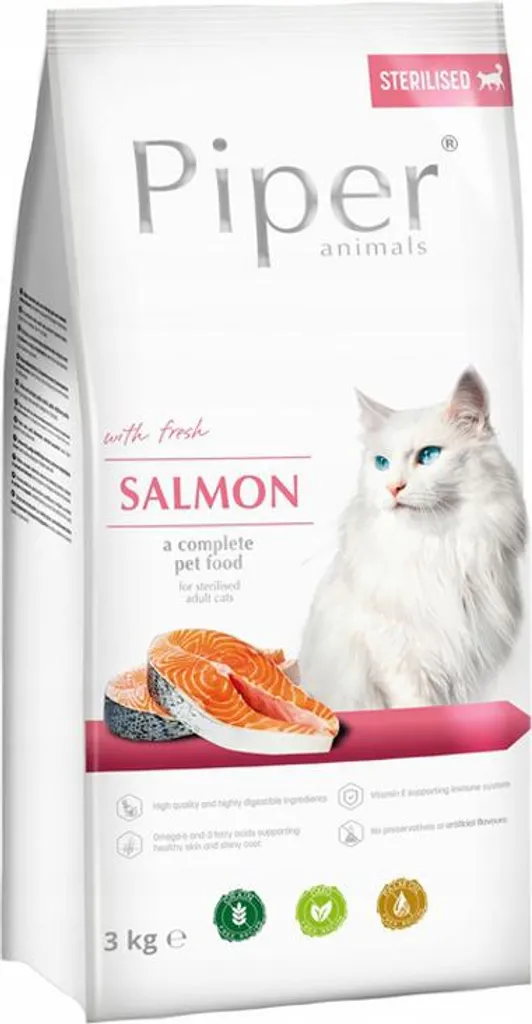 Croquettes Chat Stérilisé Saumon PIPER 3kg Riche en Oméga 3 et 6