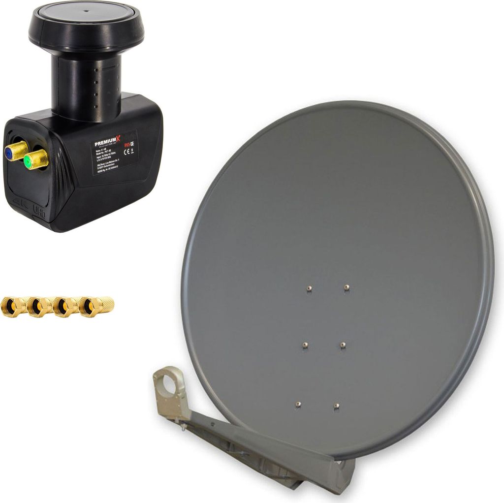 DELUXE100 SAT Anlage 100cm Alu Anthrazit Twin LNB 2 Teilnehmer Sky Full HD 3D TV Set