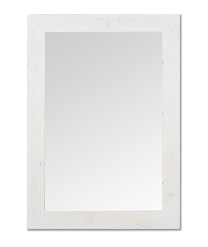 MO.WA Wandspiegel mit Holzrahmen 51 x 71 cm, Weiß Shabby Chic, Rustikal, geometrischer Stil, Landhaus Spiegel Rechteckig für Schlafzimmer, Flursp...