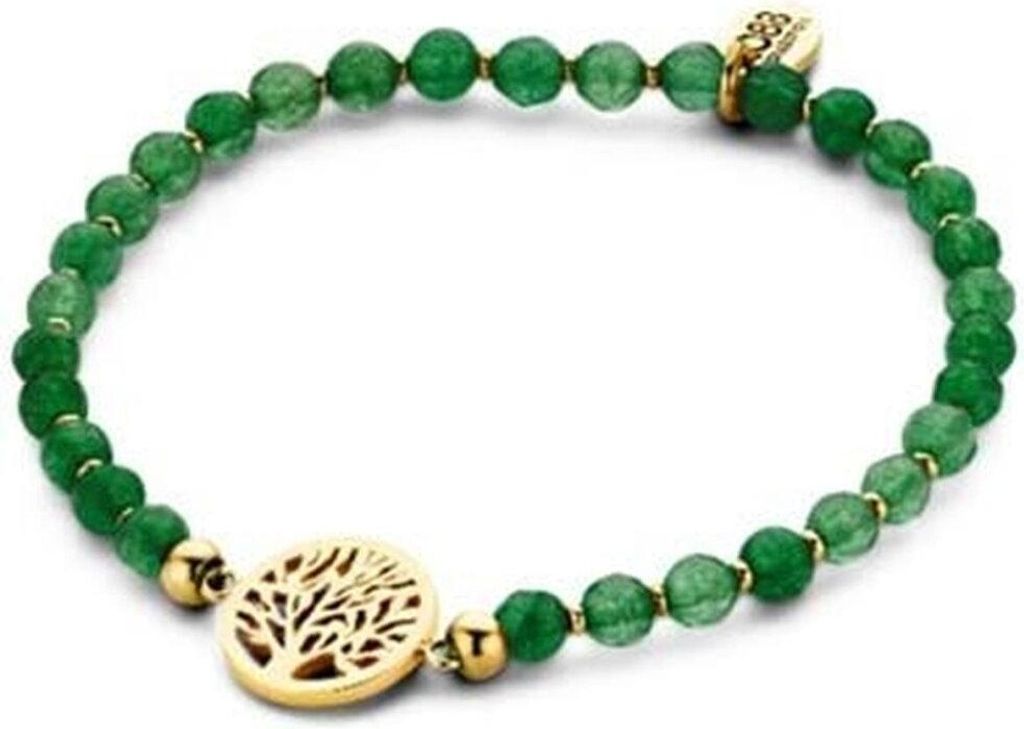 CO88 Collection Beloved 8CB-90227 Armband mit Stahleinsätzen – Lebensbaum Ø 12 mm – Jade-Naturstein 4 mm – Einheitsgröße – Grün / Gold...
