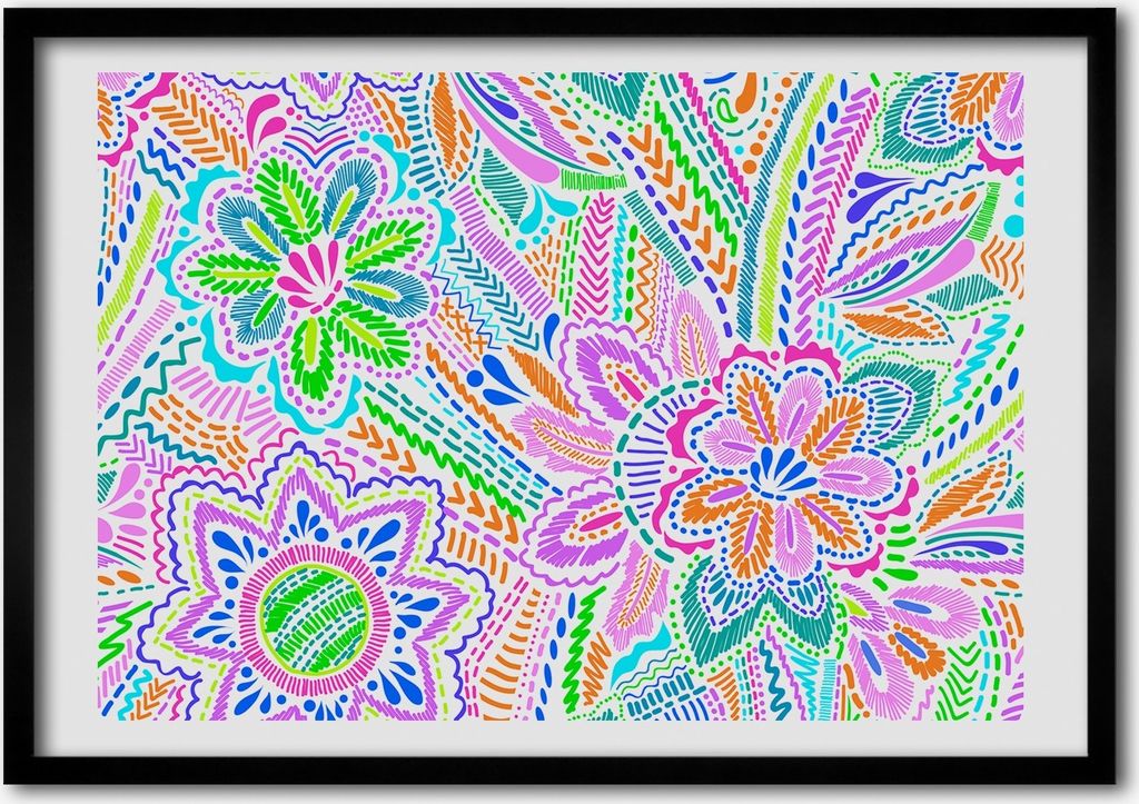 Bild - Bilderrahmen - 100 cm x 70 cm - MDF - Rahmen - Foto - Wandkunst Blumenmuster