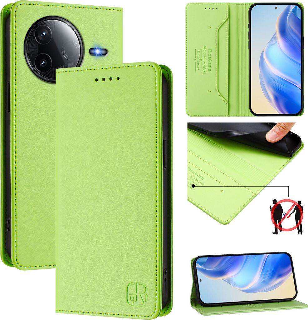 Lederhülle für Xiaomi Redmi K80/K80 Pro Hülle Flip Brieftasche Kartenfächern Ständer Schutzhülle Grün