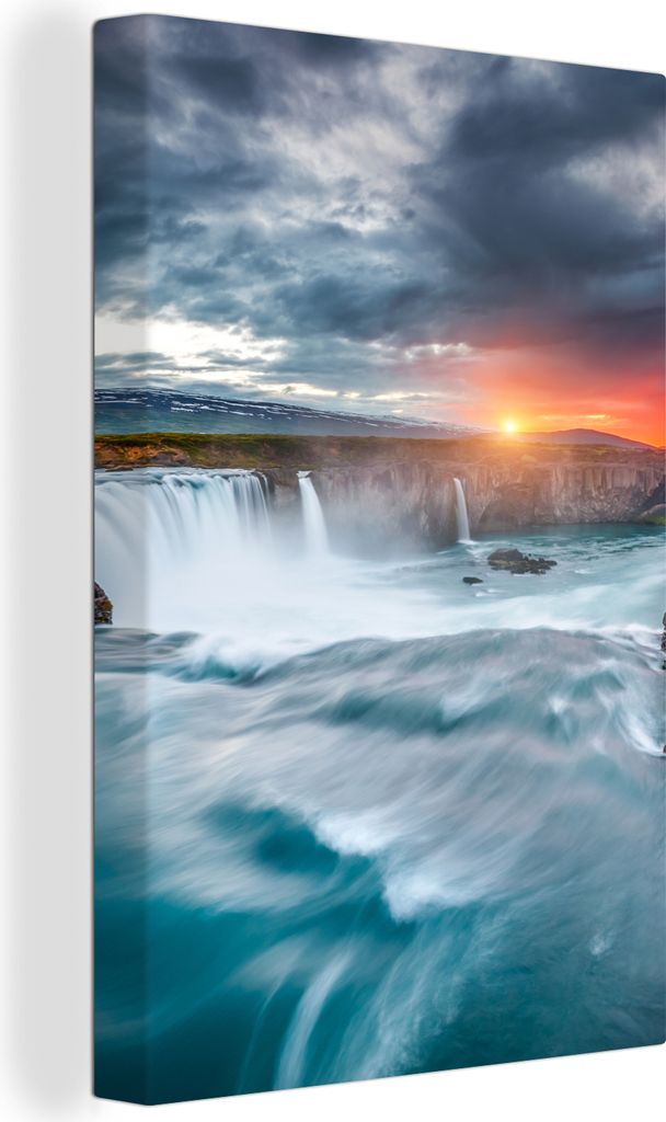 OneMillionCanvasses - Leinwandbilder - 90x140 cm, Wasserfall - Sonnenuntergang - Natur - Wasser, Wandbilder Kunstdruck Wanddekoration - Foto auf ...