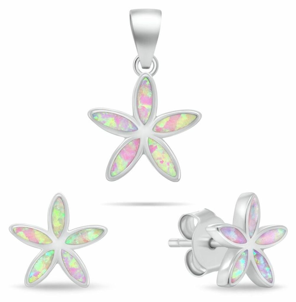 Florales Silberschmuckset mit synthetischen Opalen SET288WP