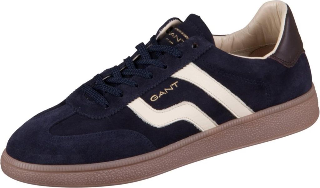A single navy blue Gant sneaker with white accents and a brown sole is shown against a white background.