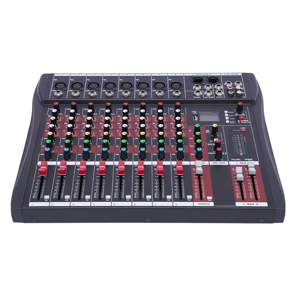 Mixeur audio 8 canaux noir avec contrôle temps réel et liaison Bluetooth